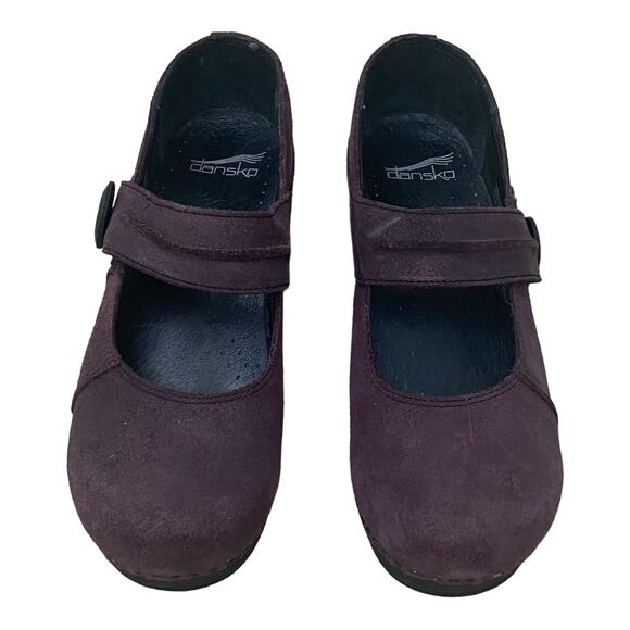Dansko Womens Mary Jane Clogs Ankle Strap Size 38 Plum Leather Business Casual - Picture 5 of 12